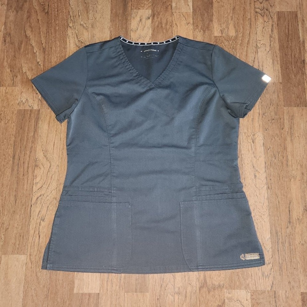 Heartsoul Break on Through Scrub Top Womens Medium Pewter Grey V-Neck 20372A 662
